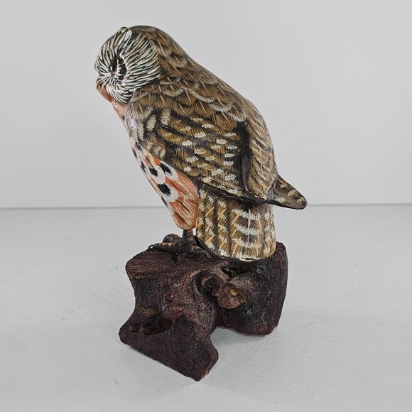 Vintage Ceramic Owl On Wood Base Figurine Hand Painted Folk Art - Picture 3 of 10